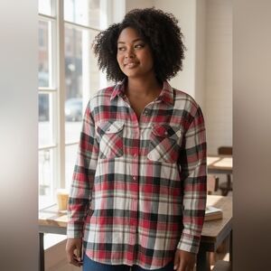 Old Navy Red and Cream Checkered Button Down Shirt XL
